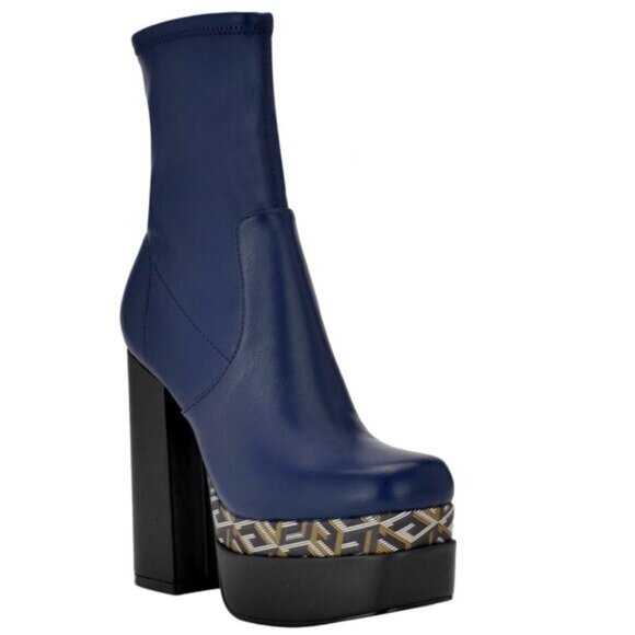 Guess Womens Blue Color Block 2 Platform Booties - Picture 1 of 8